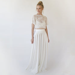 Wedding Dress Separates, Silky Wedding Maxi Skirt and Lace Cropped Top #1353