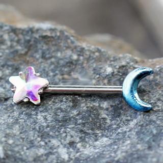 316L Stainless Steel Aurora Star and Moon Nipple Bar