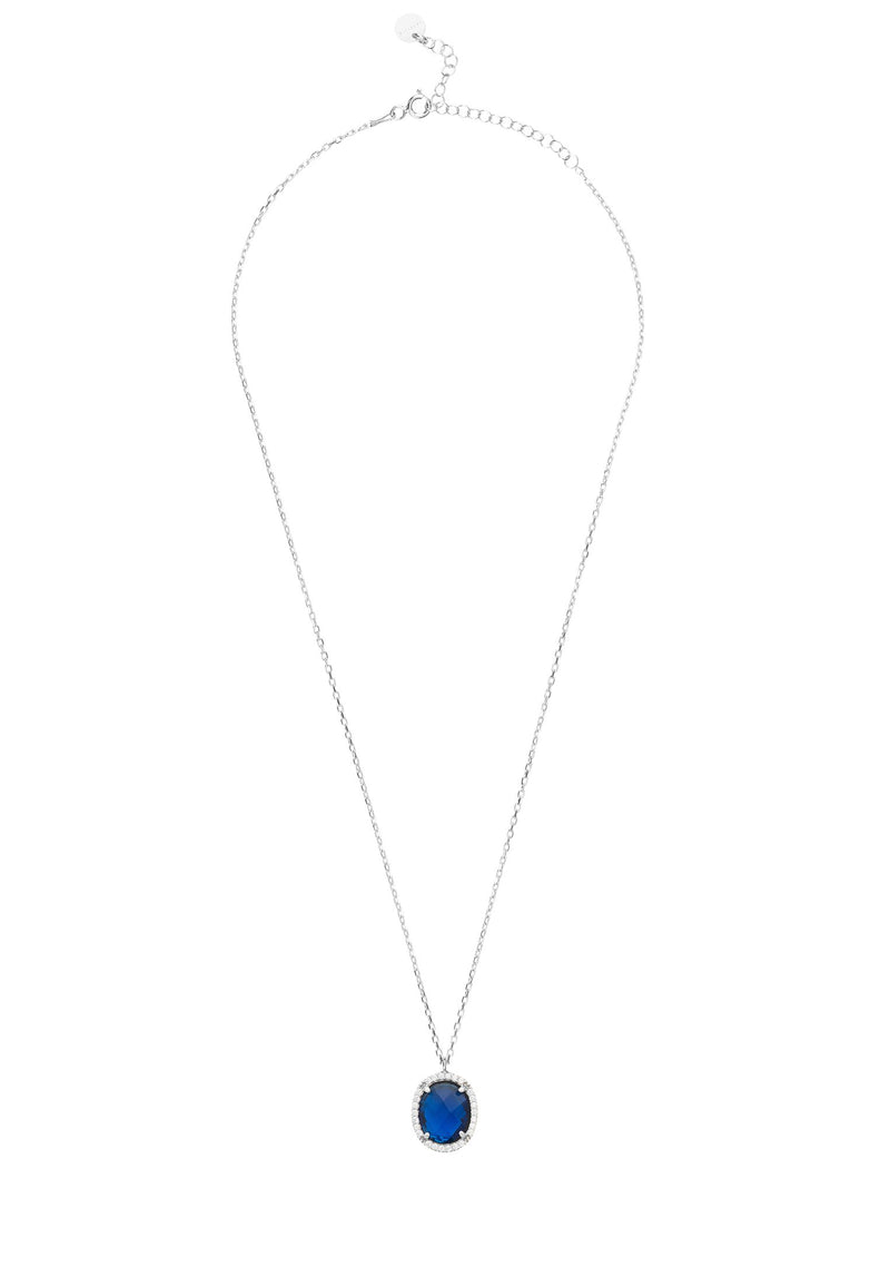 Beatrice Oval Gemstone Pendant Necklace Silver Sapphire Hydro