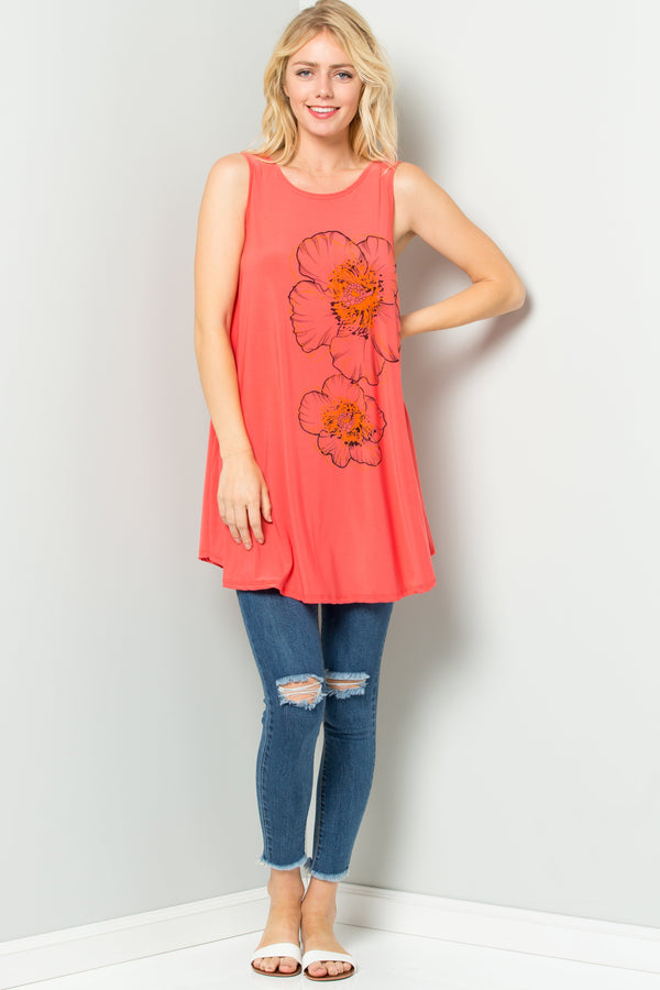 Sleeveless Tunic Dress With Floral Print Sublimation