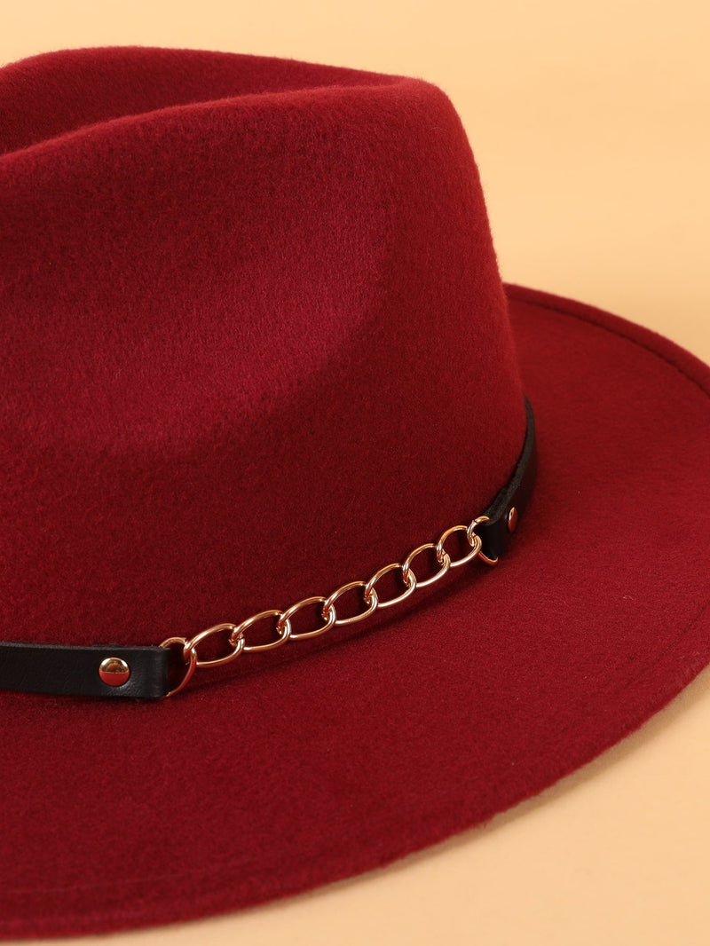 Let's Link Up Belted Chain Fedora Hat (Burgundy)