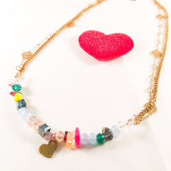 Colorful Beads and Stones Bronze Heart Necklace