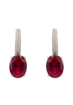 Alexandra Oval Drop Earrings Silver Ruby