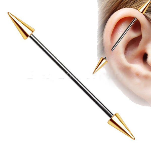 316L Stainless Steel Gold Plated Spike Industrial Barbell