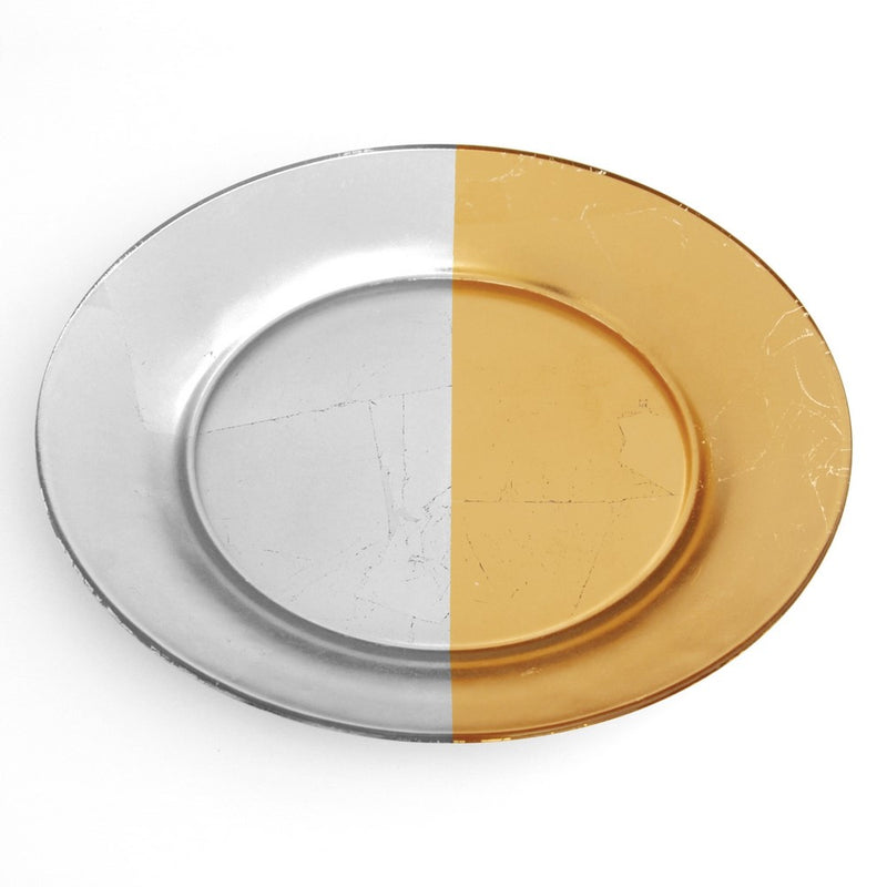 GILT MEZZO Set/4 Gold/Silver Dinner Plates