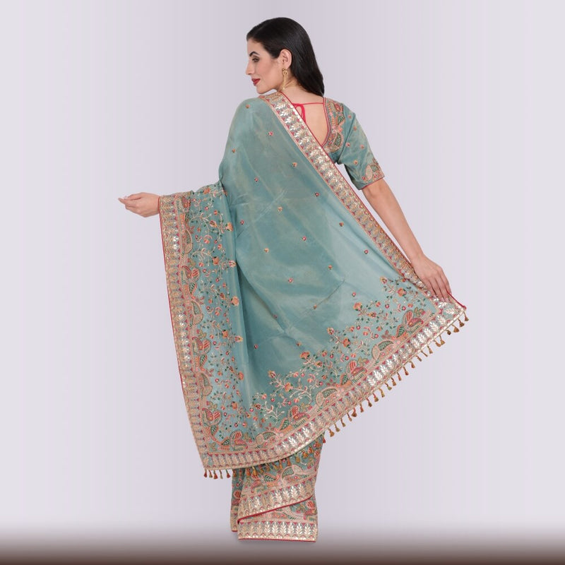 Pure Organza Saree With Hand Embroidery