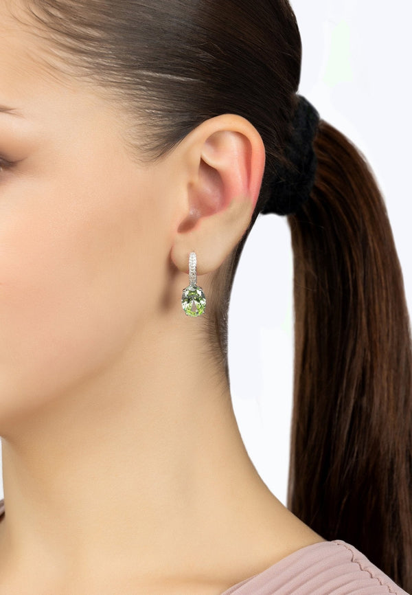 Alexandra Oval Drop Earrings Silver Peridot