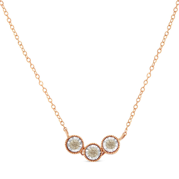 10K Rose and White Gold Plated .925 Sterling Silver 1/4 Cttw Miracle-Set Champagne Diamond Triple Circle 18" Necklace (I