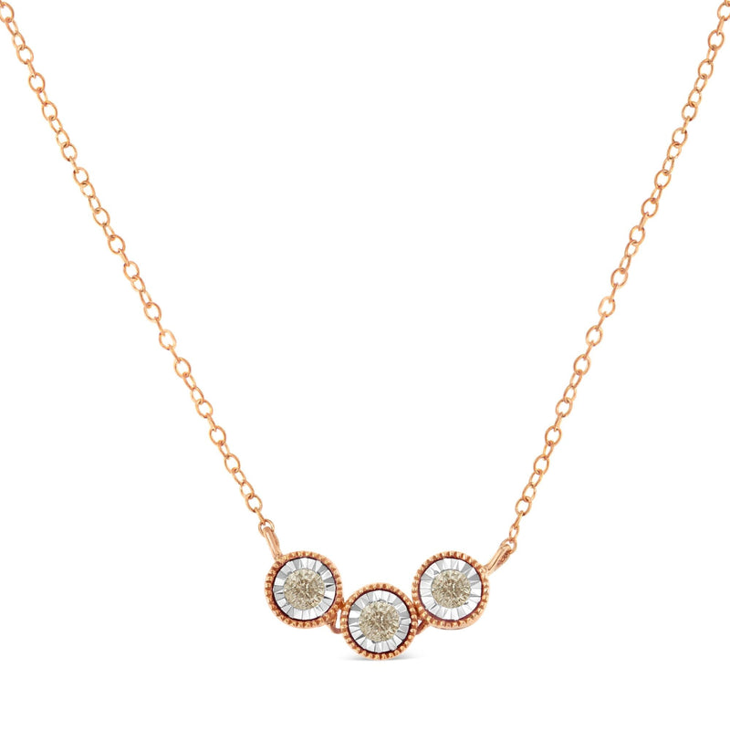 10K Rose and White Gold Plated .925 Sterling Silver 1/4 Cttw Miracle-Set Champagne Diamond Triple Circle 18" Necklace (I