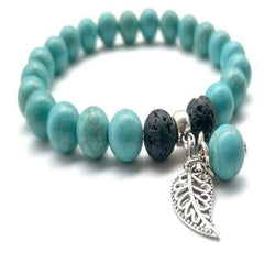 Turquoise Lava Stone Feather Charm Essential Oil Bracelet