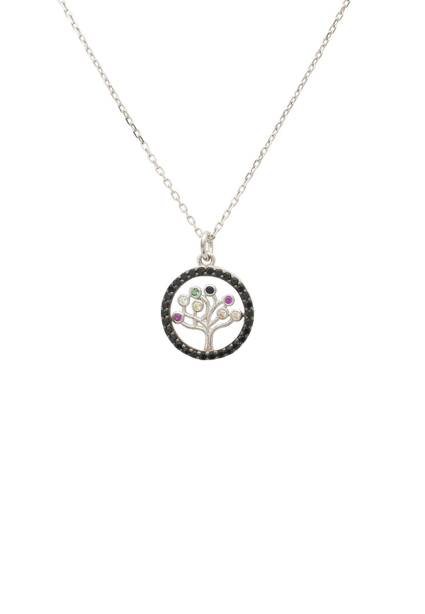 Tree of Life Chakra Pendant Necklace Black Silver