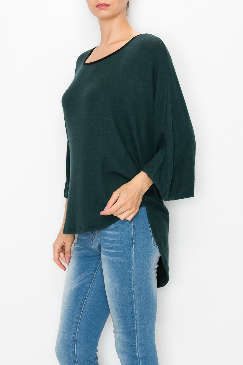 High and Low Round Neck Tunic Top - Green