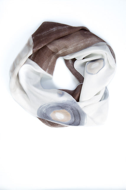 Ethereal Mixed Silk Infinity Scarf: Eggshell and Mauve