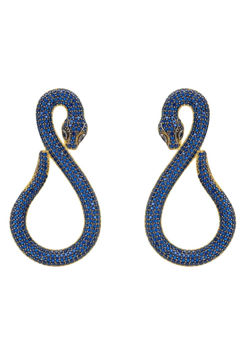 Asp Snake Drop Earrings Gold Sapphire