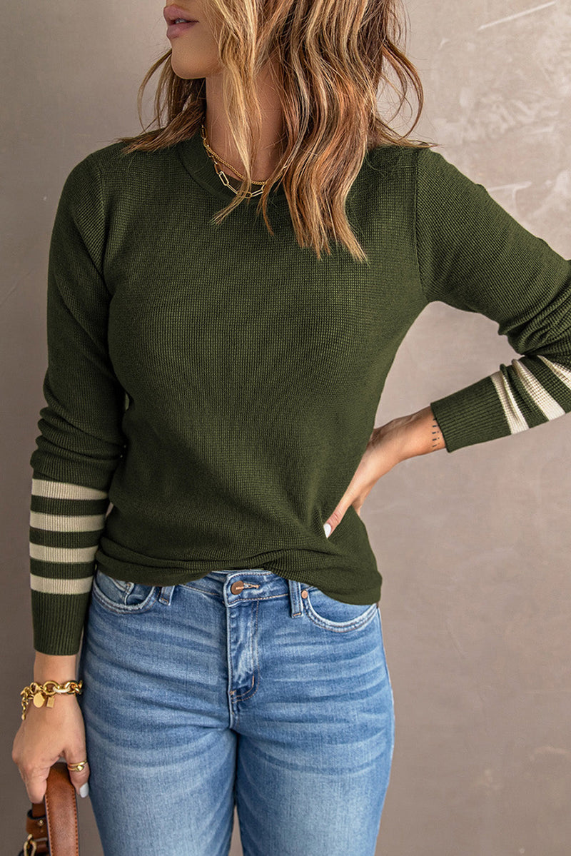 Sophie Striped Sleeve Plain Knit Sweater