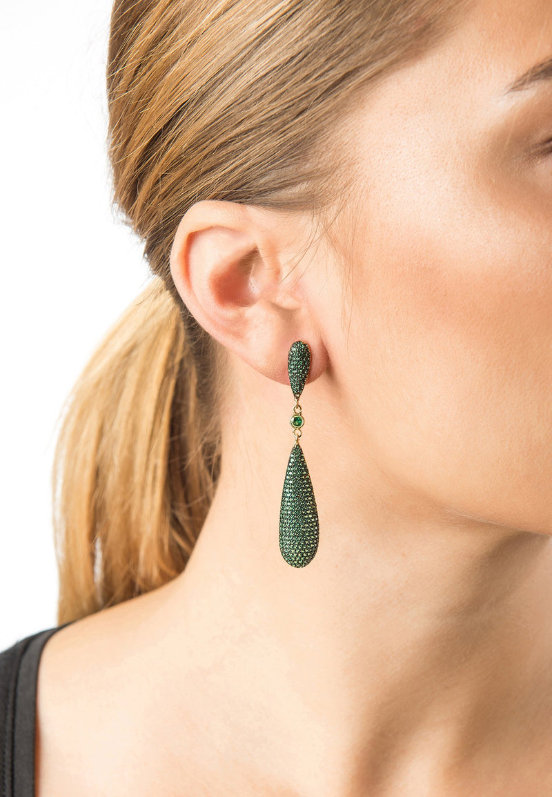 Latelita Coco`s Long Drop Earrings Emerald Green CZ