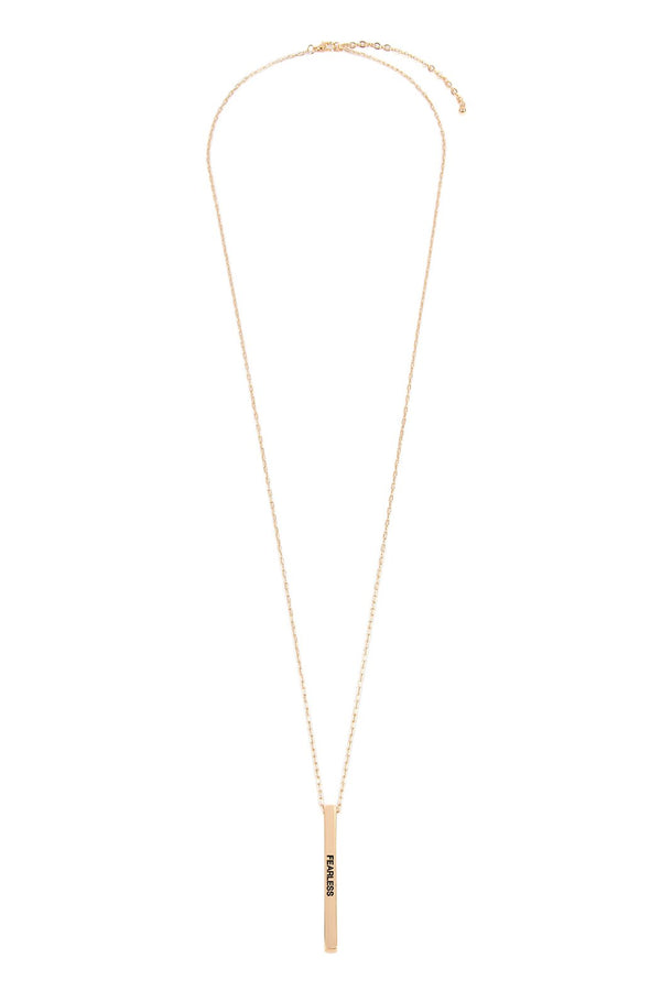 "Fearless" Metal Bar Pendant Chain Necklace