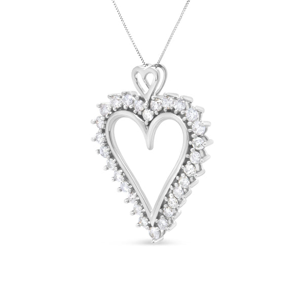 .925 Sterling Silver 1 3/4 Cttw Round Diamond Lined Open Heart Pendant 18" Necklace (I-J Color, I2-I3 Clarity)