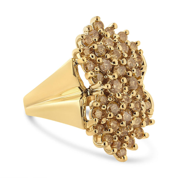 14K Yellow Gold Plated .925 Sterling Silver 1 1/2 Cttw Diamond Cluster Ring (Champagne Color, I2-I3 Clarity) - Size 5