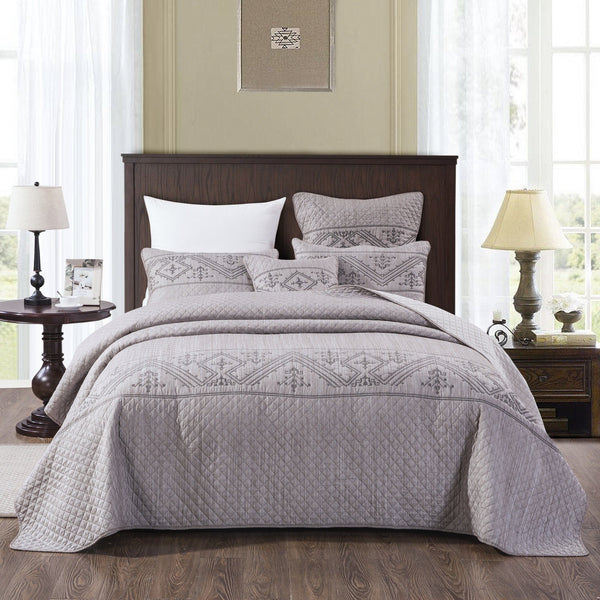 DaDa Bedding Elegant Fair Isle Purple Grey Yarn Dyed Quilted Coverlet Bedspread Set (JHW866)