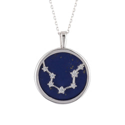 Zodiac Lapis Lazuli Gemstone Star Constellation Pendant Necklace Silver Aquarius