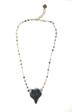 Dalmatian Opal and Obsidian Fox Necklace