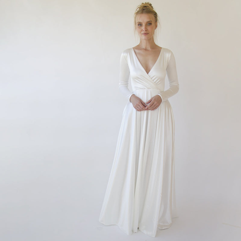 Minimalist Wedding Dress , Ivory Wrap Modern Wedding Dress  #1347