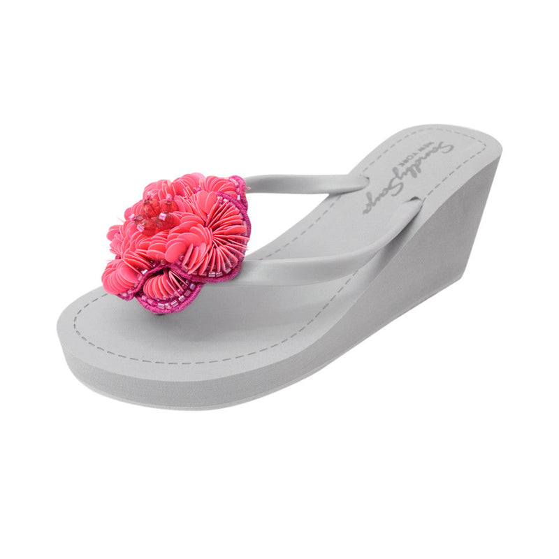 Noho (Pink Flower) - Women's High Wedge Flip Flops