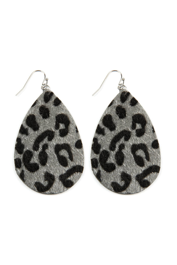Leopard Print Fabric Fish Hook Teardrop Earrings