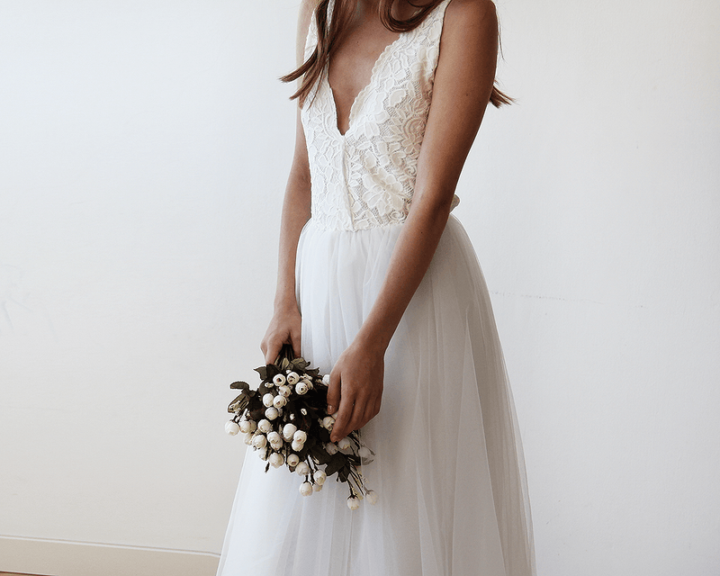 Ivory Tulle &Lace Wedding Dress #1113