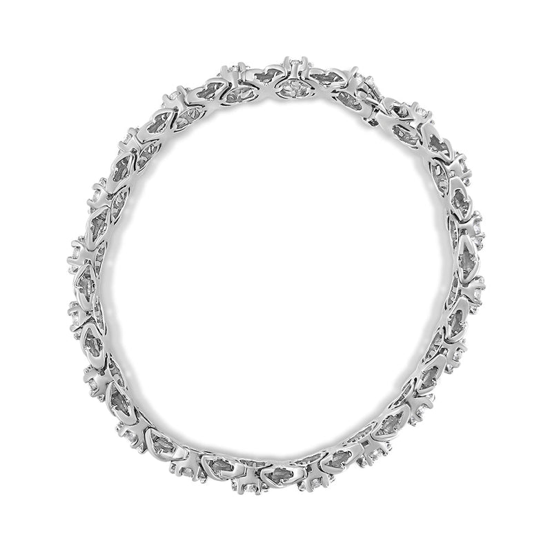 14K White Gold 6-1/3 Cttw Round Brilliant-Cut Diamond Round Cluster & X-Link 7" Tennis Bracelet (I-J Color, SI2-I1 Clari