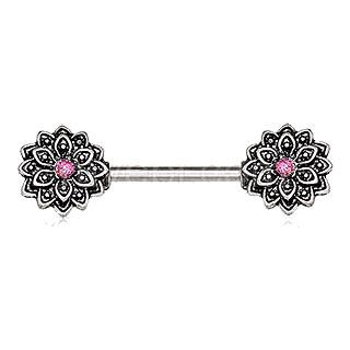 316L Stainless Steel Pink Synthetic Opal Lotus Flower Nipple Bar
