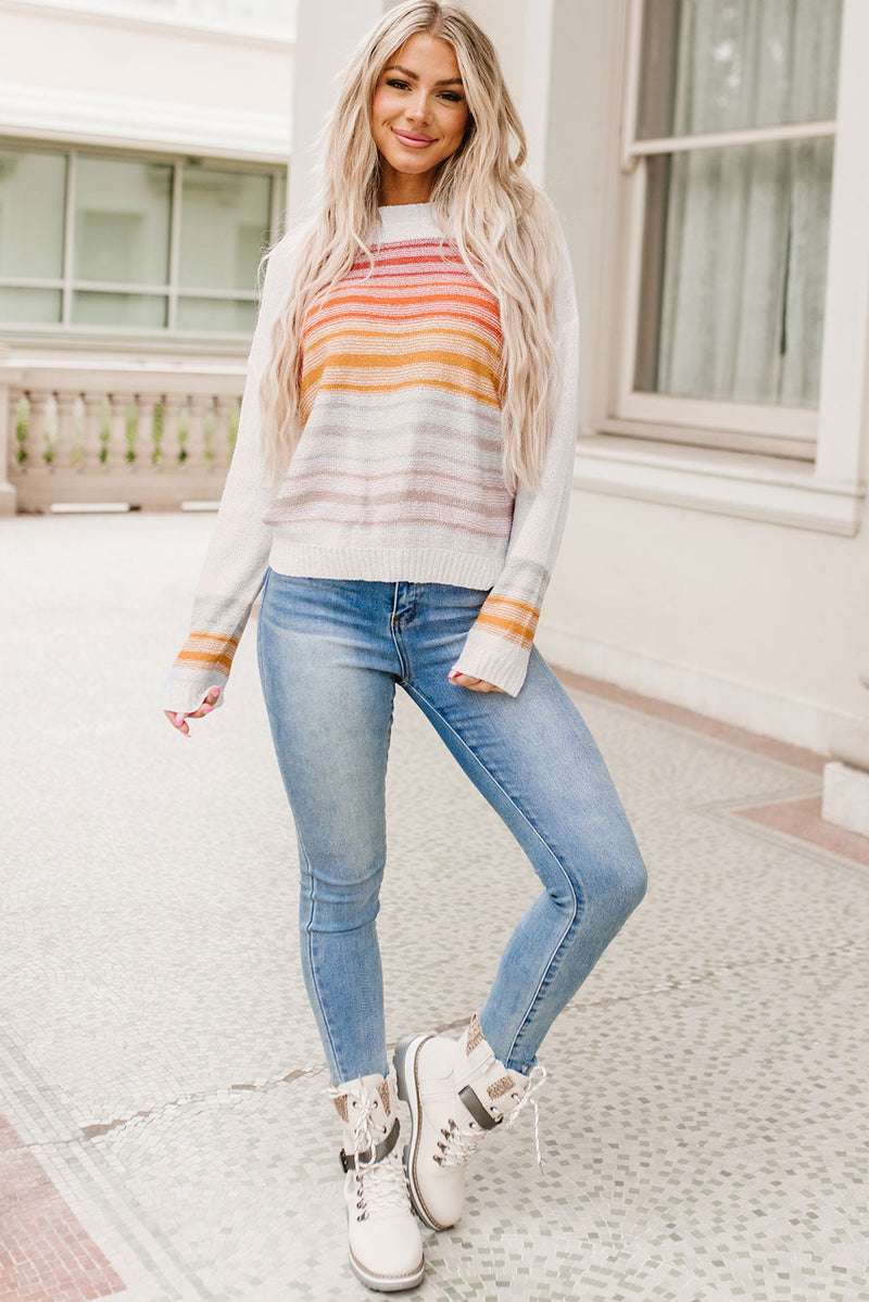 Poppy Stripe Long Sleeve Round Neck Sweater