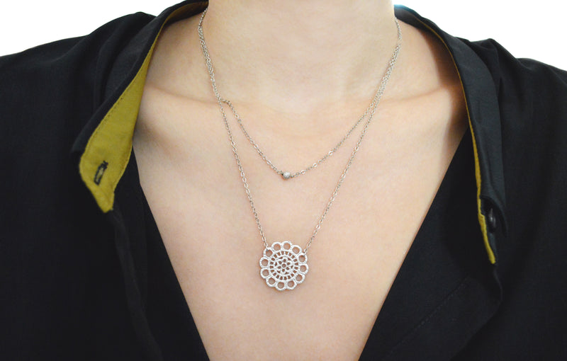 White Gold Double Strand Lace Necklace