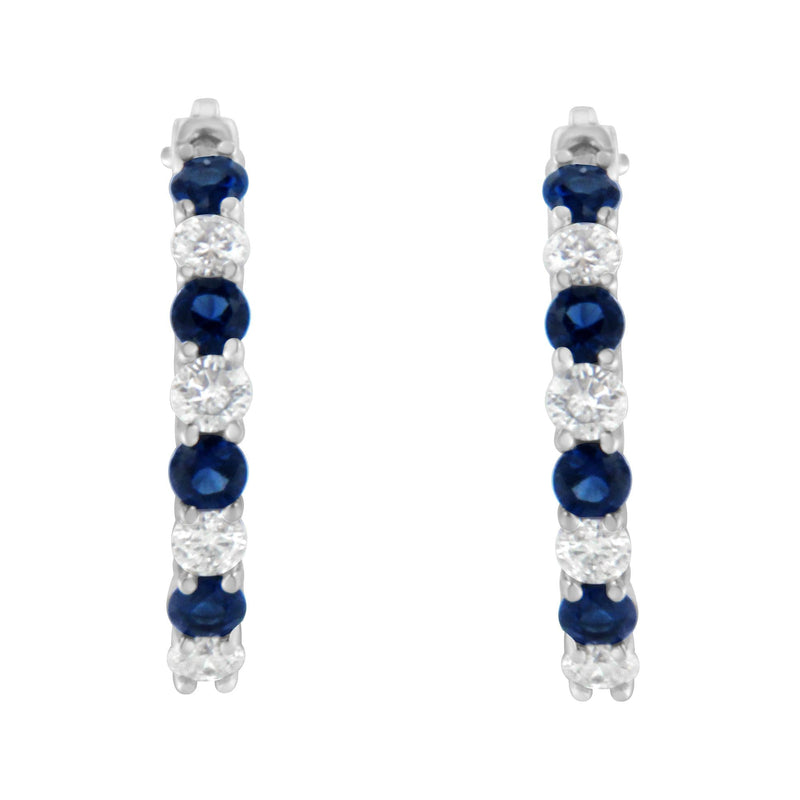 10K White Gold, ½ Cttw Diamond, & ½ Cttw Lab-Grown Blue Sapphire Leverback Hoop Earrings (H-I Color, I1-I2 Clarity)