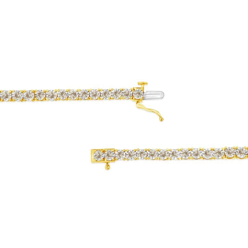 14K Yellow Gold Plated .925 Sterling Silver 3.0 Cttw Miracle-Set Diamond Tennis Bracelet (L-M Color, I2-I3 Clarity) - 7.