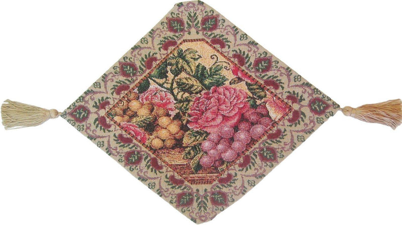 Romantic Parade of Fruit and Roses Floral Beige Pink Woven Place Mat Table Runners Cloths (14426)