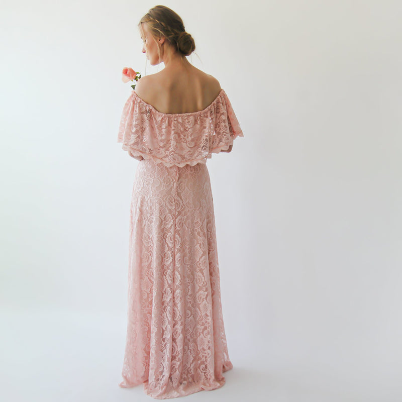 Ruffled Crinkle Off-Shoulder Pink Dress  #1229
