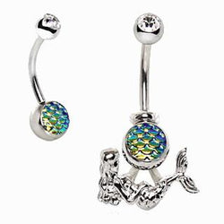 316L Stainless Steel 2-In-1 Fish Scale Cabochon Mermaid Navel Ring