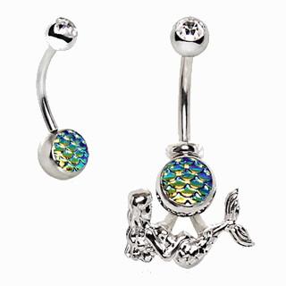 316L Stainless Steel 2-In-1 Fish Scale Cabochon Mermaid Navel Ring