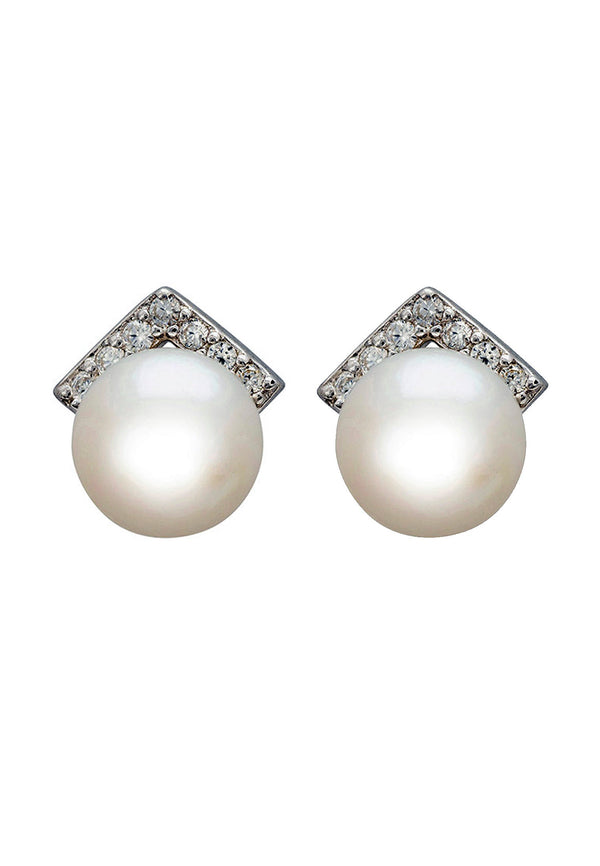 Pearl Angular Stud Earrings Silver