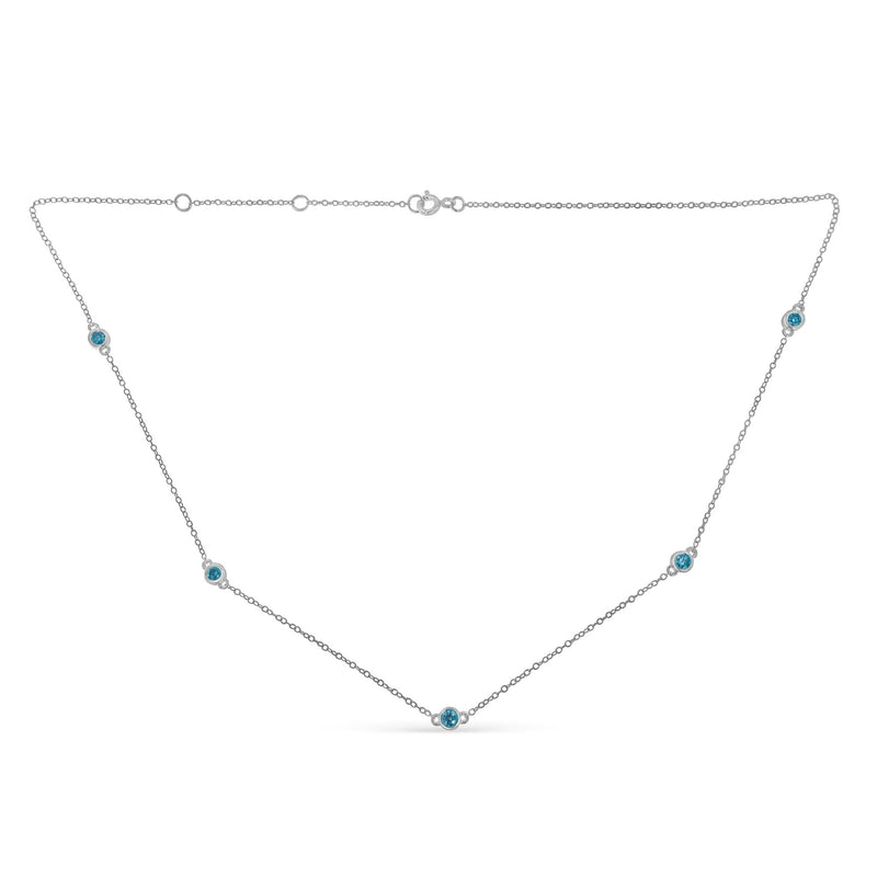 Sterling Silver Treated Diamond by Yard Necklace (1/2 Cttw, Blue Color, I2-I3 Clarity)