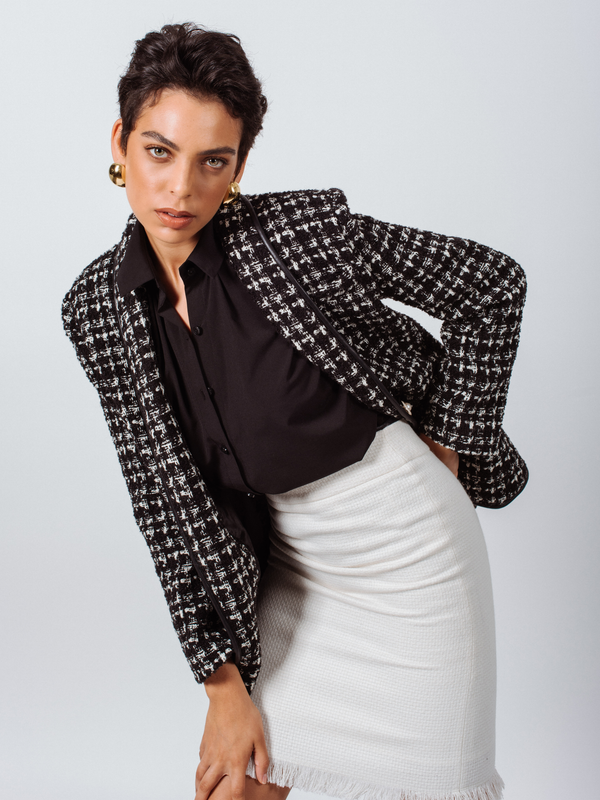Power Woman- Black & White Tweed Checkers Jacket