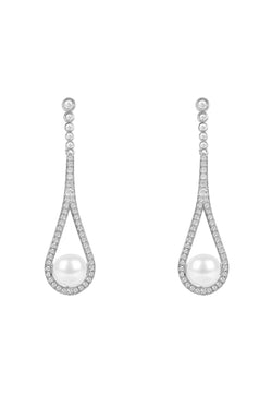 Cradled Pearl Drop Earrings Silver