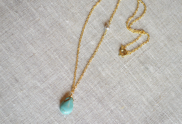 Turquoise Sideways Gold Necklace