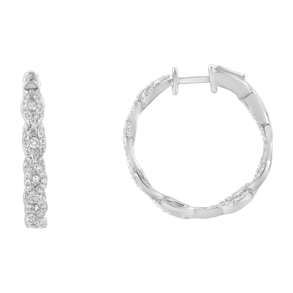 10K White Gold Diamond Hoop Earrings (1 1/2 Cttw, H-I Color, I1-I2 Clarity)