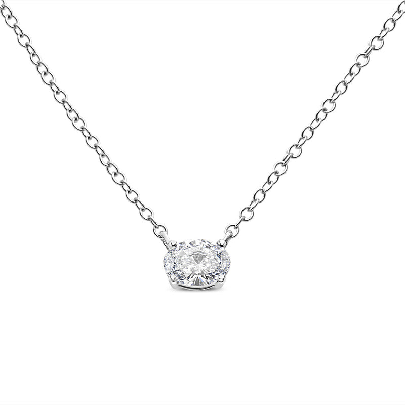 14K White Gold 1/2 Cttw Lab Grown Oval Shape Solitaire Diamond East West 18" Pendant Necklace (E-F Color, VS1-VS2 Clarit