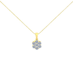 14K Yellow Gold 1.00 Cttw Brilliant Round-Cut Diamond 7 Stone Floral Cluster 18" Pendant Necklace (H-I Color, SI2-I1 Cla