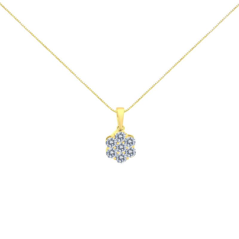 14K Yellow Gold 1.00 Cttw Brilliant Round-Cut Diamond 7 Stone Floral Cluster 18" Pendant Necklace (H-I Color, SI2-I1 Cla