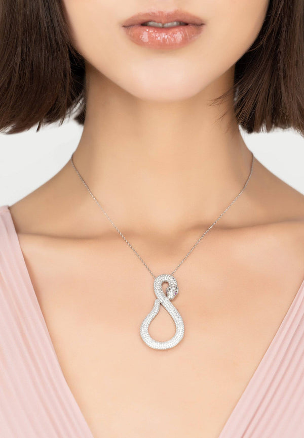 Asp Snake Pendant Necklace Silver White